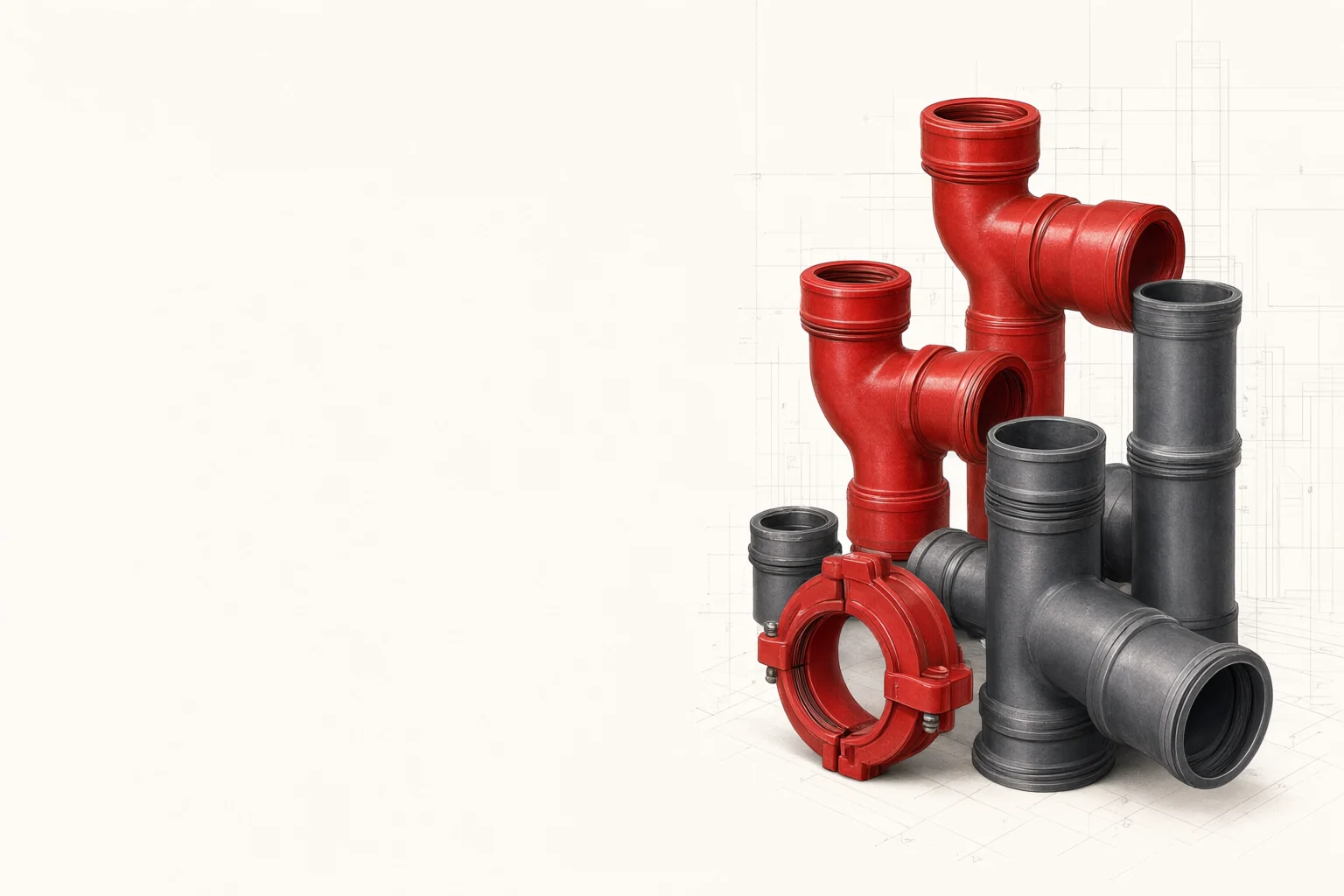 Concept illustration of red and graphite piping components
